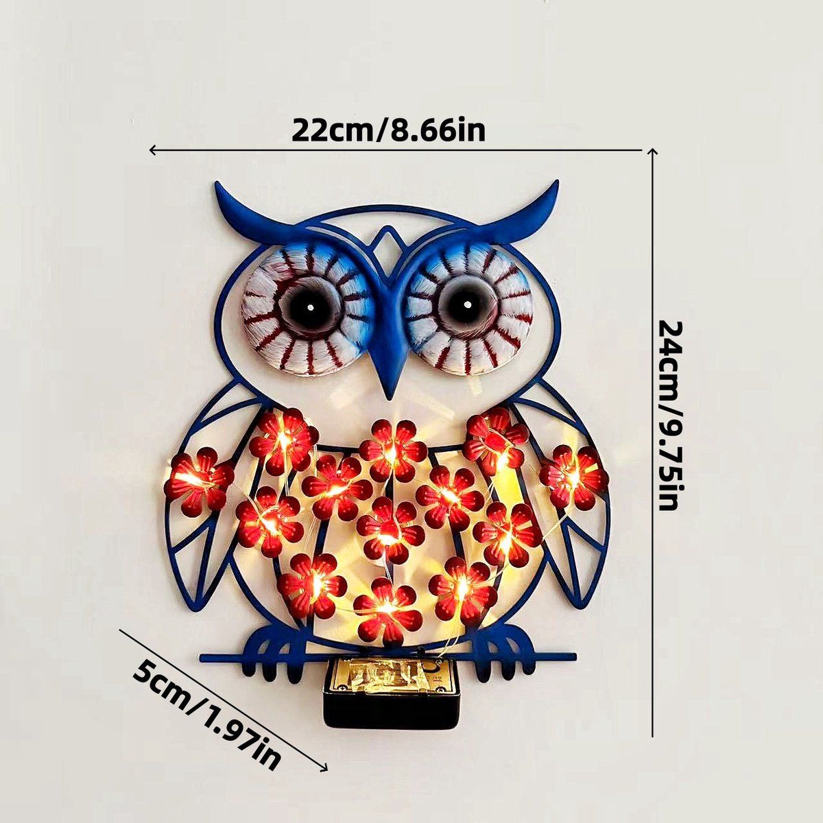Solar Owl Wall Lamp Metal LED Outdoor Garden Decor Waterproof IP65 Animal Shape Solar Powered Light for Fence Balcony Yard Blue