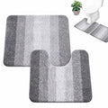 2 Piece Bath Mat Set with Toilet Mat, Absorbent Non Slip Microfiber Bathroom Rug, Grey