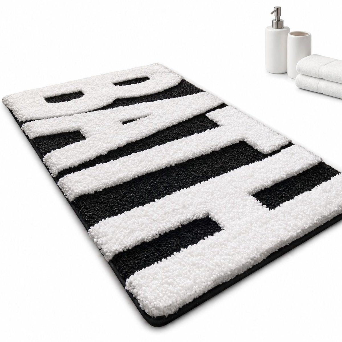 Bath Mat, Soft Absorbent Microfiber Non Slip Machine Washable Mat, Black White, 40 x 60 cm