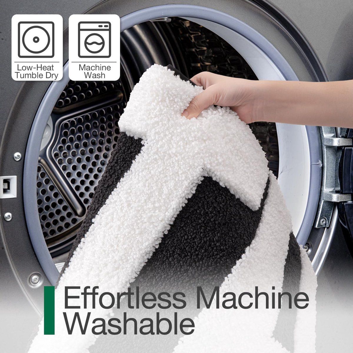 Bath Mat, Soft Absorbent Microfiber Non Slip Machine Washable Mat, Black White, 40 x 60 cm