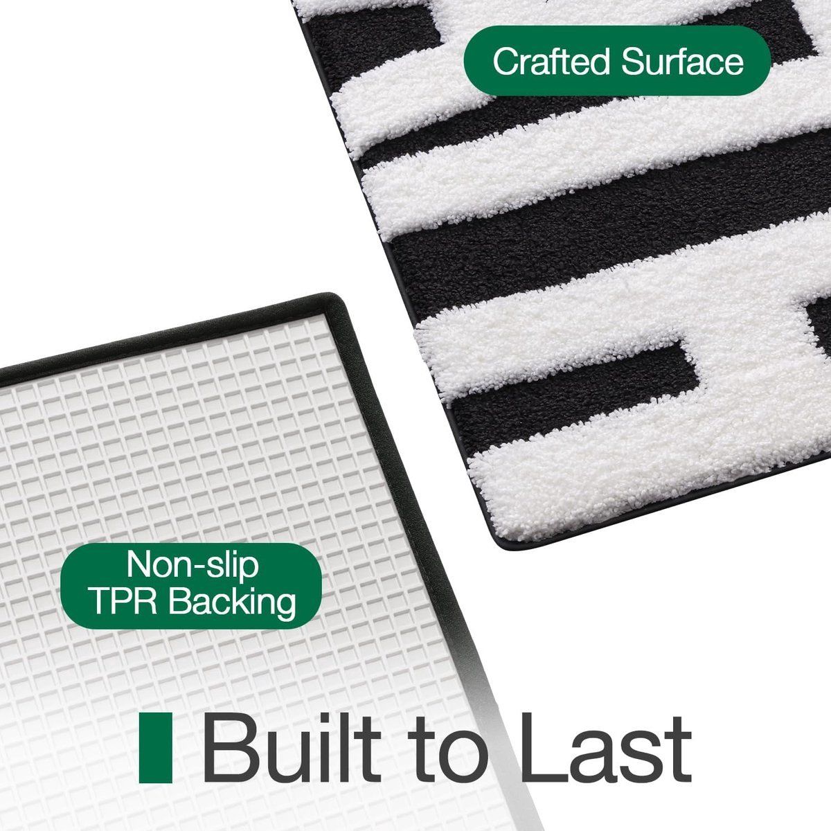 Bath Mat, Soft Absorbent Microfiber Non Slip Machine Washable Mat, Black White, 40 x 60 cm