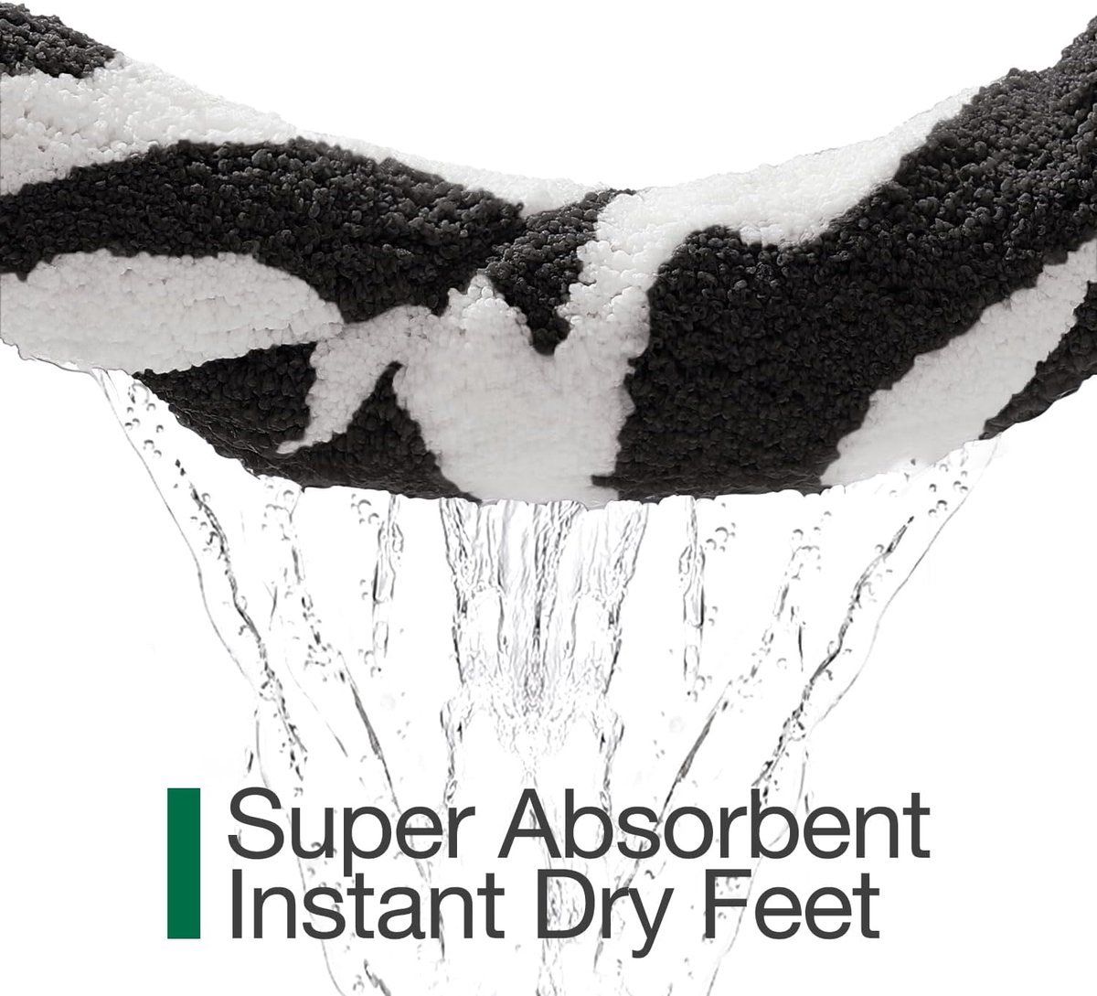 Bath Mat, Soft Absorbent Microfiber Non Slip Machine Washable Mat, Black White, 40 x 60 cm