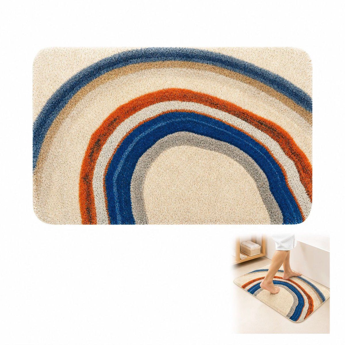 Cute Rainbow Bath Mat, Soft Non-Slip Absorbent Faux Cashmere Bathroom Rug for Toilet and Hallway, Beige, 40x60 cm