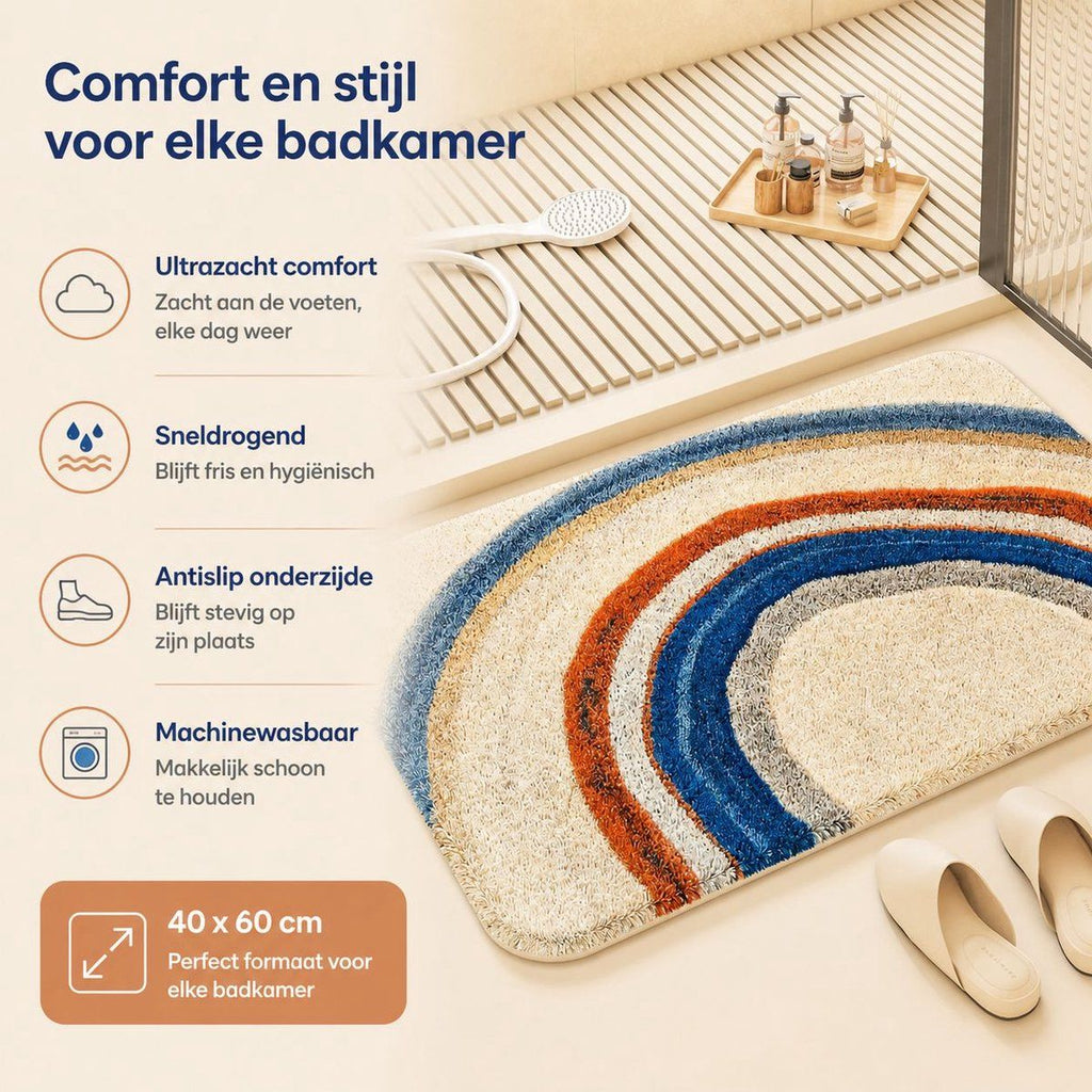 Cute Rainbow Bath Mat, Soft Non-Slip Absorbent Faux Cashmere Bathroom Rug for Toilet and Hallway, Beige, 40x60 cm