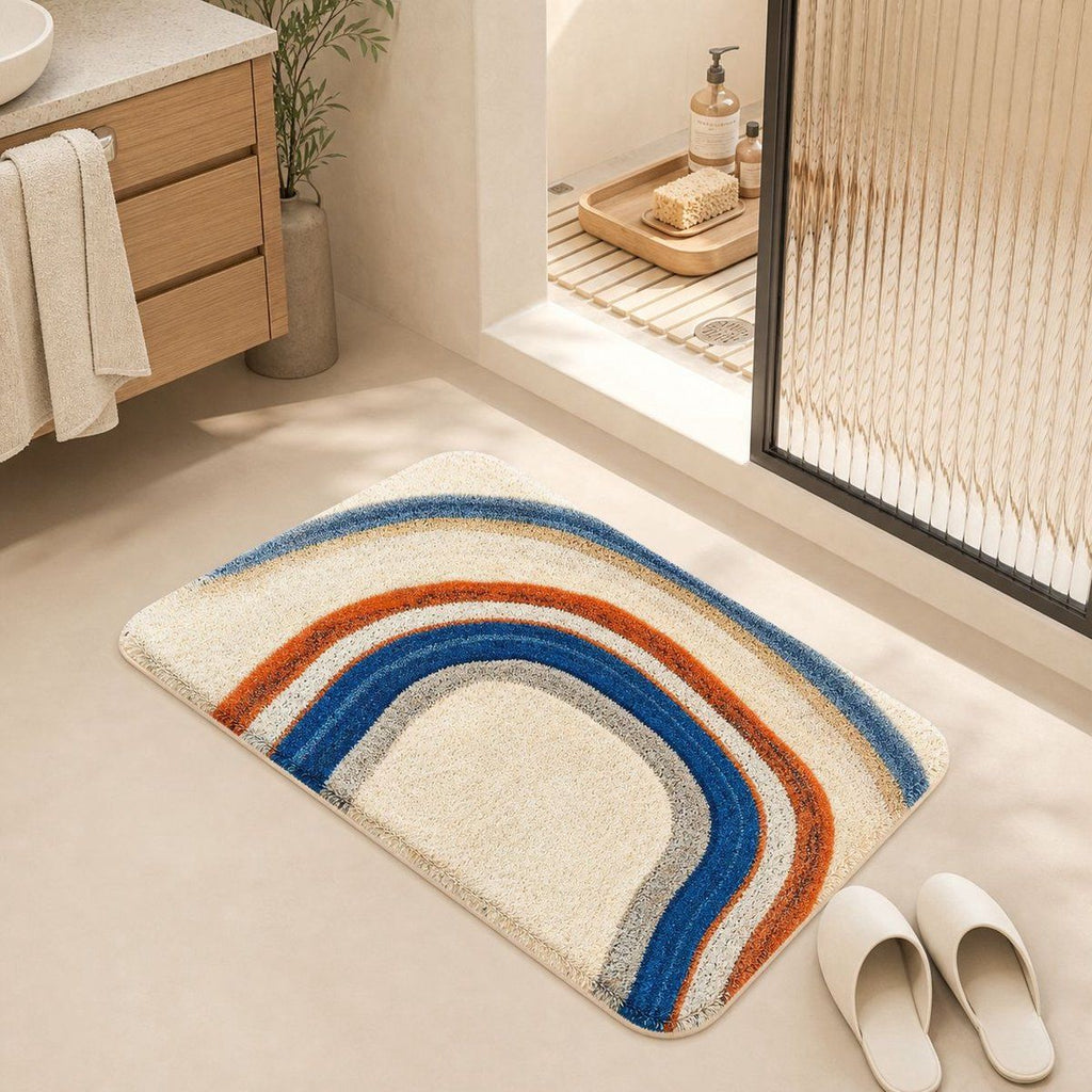 Cute Rainbow Bath Mat, Soft Non-Slip Absorbent Faux Cashmere Bathroom Rug for Toilet and Hallway, Beige, 40x60 cm