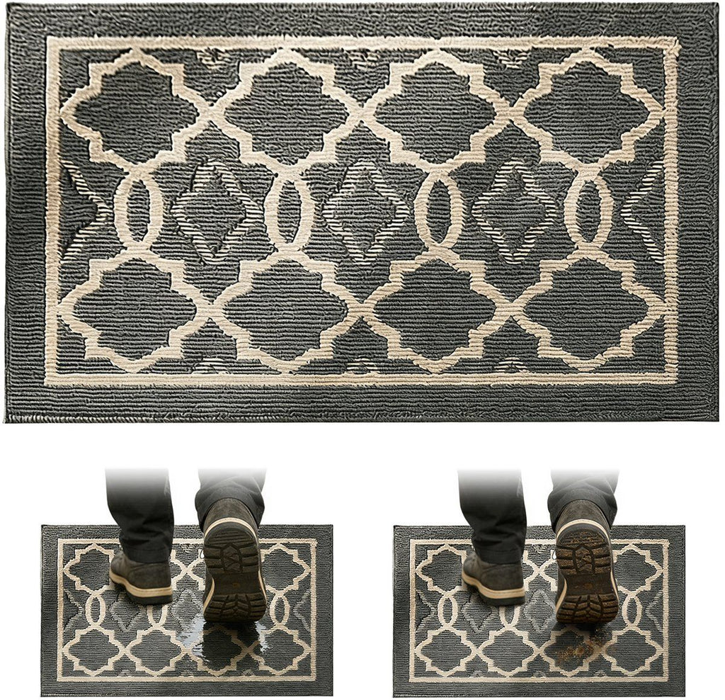 Door Mat Non Slip Washable Absorbent Entryway Rug for Home Garage Kitchen Laundry Room, Dark Grey, 50 x 80 cm