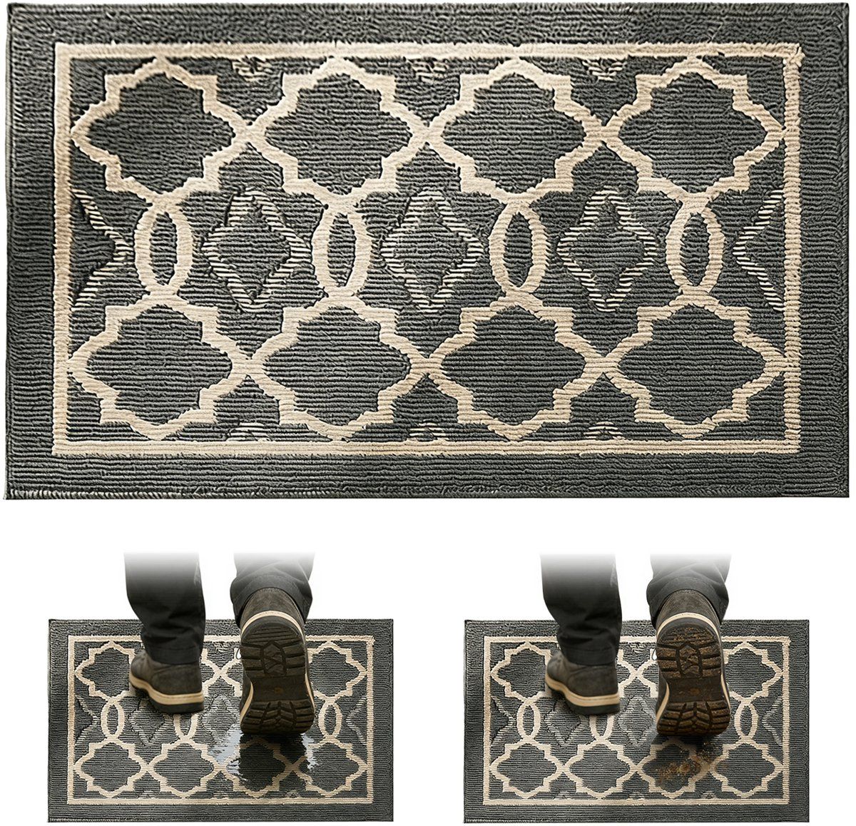Door Mat Non Slip Washable Absorbent Entryway Rug for Home Garage Kitchen Laundry Room, Dark Grey, 50 x 80 cm