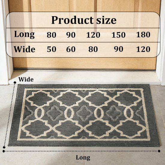Door Mat Non Slip Washable Absorbent Entryway Rug for Home Garage Kitchen Laundry Room, Dark Grey, 50 x 80 cm