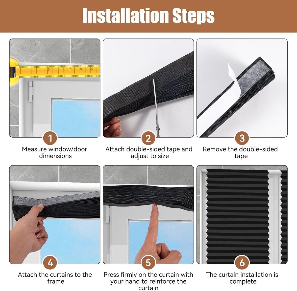 2 Pack Blackout Pleated Blinds, No Drill Window Shades with 4 Clips for Bedroom Kitchen Bathroom, 150x60cm