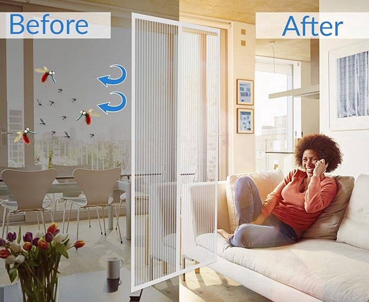 Magnetic Insect Screen Curtain Anti Fly Mesh for Door Window Sliding Patio No Drilling Required White, 120 x 210 cm