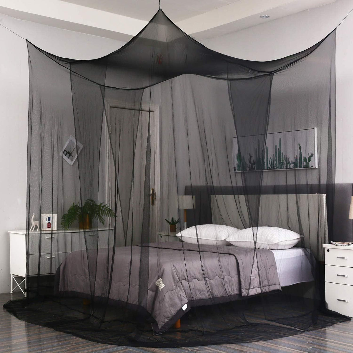 Black Bed Canopy Curtains Mosquito Net Drapes for Gothic Halloween Decoration Indoor Outdoor Use, Full Queen King Size