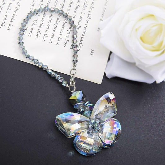 Crystal Glass Butterfly Car Key Charm Mirror Hanging Ornaments Gift (Butterfly-1)
