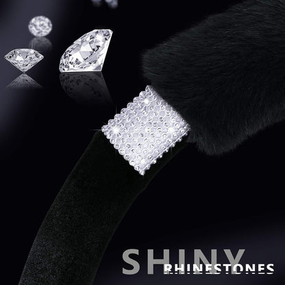 Rhinestone Fluffy Steering Wheel Cover - Comfortable Non-Slip Luxury Faux Wool, Universal Fit for 14.5" to 15" Steering Wheels