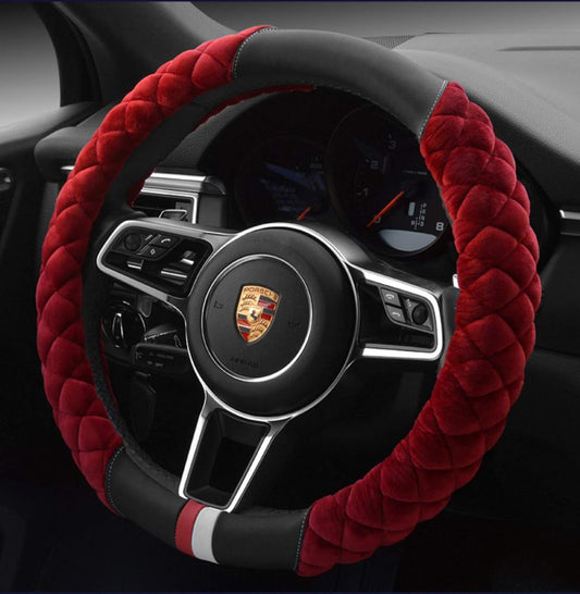 Luxury Fluffy Steering Wheel Cover for Women,Soft Warm Short Plush Steering Wheel Cover Red Fuzzy with Universal 14.5-15 Inch
