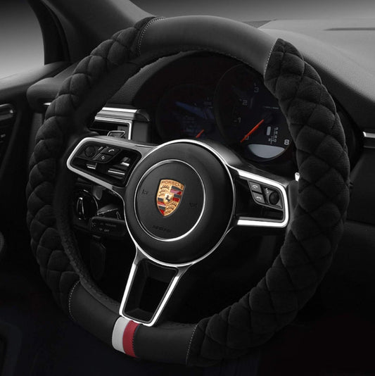 Luxury Fluffy Steering Wheel Cover for Men Women,Soft Warm Short Plush Steering Wheel Cover Black Fuzzy with Universal 14.5-15 Inch