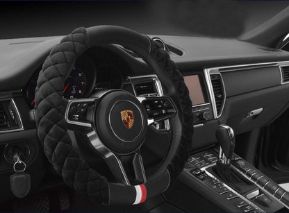 Luxury Fluffy Steering Wheel Cover for Men Women,Soft Warm Short Plush Steering Wheel Cover Black Fuzzy with Universal 14.5-15 Inch