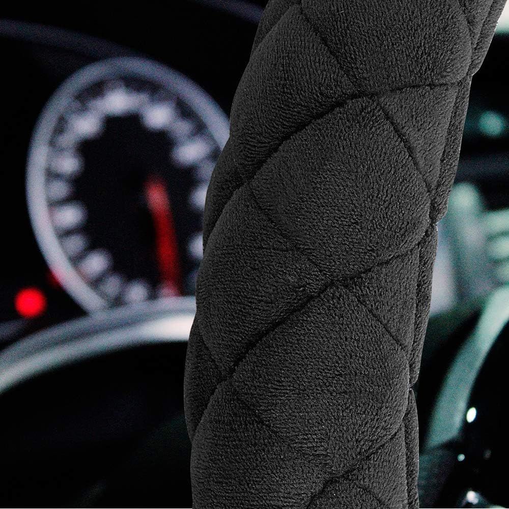 Luxury Fluffy Steering Wheel Cover for Men Women,Soft Warm Short Plush Steering Wheel Cover Black Fuzzy with Universal 14.5-15 Inch