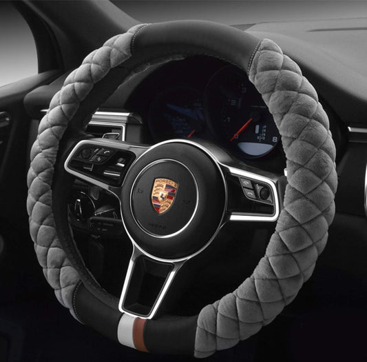 Luxury Fluffy Steering Wheel Cover for Men Women,Soft Warm Short Plush Steering Wheel Cover Gray Fuzzy with Universal 14.5-15 Inch