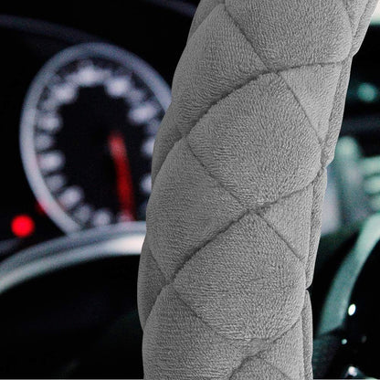 Luxury Fluffy Steering Wheel Cover for Men Women,Soft Warm Short Plush Steering Wheel Cover Gray Fuzzy with Universal 14.5-15 Inch