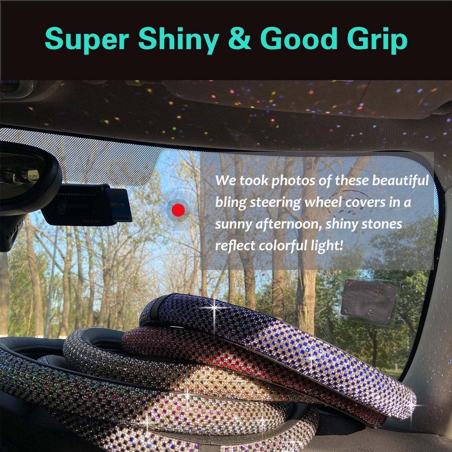 Bling Bling Comfy Steering Wheel Cover with Jumbo Crystal Rhinestones, Anti-Slip Diamond Leather, Universal 15 Inch (Silver)
