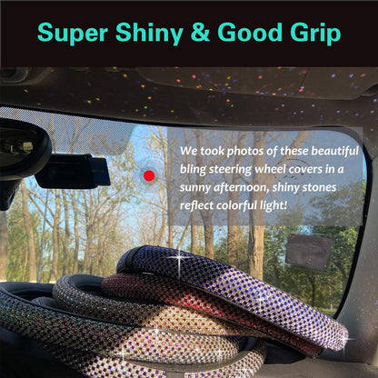 Bling Bling Comfy Steering Wheel Cover with Jumbo Crystal Rhinestones, Anti-Slip Diamond Leather, Universal 15 Inch (Silver)