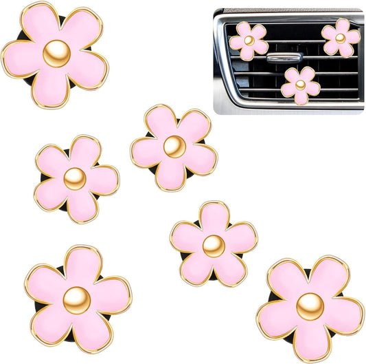 6 Pcs Daisy Flower Air Vent Clip Accessories Air Conditioning Outlet Clip Car Air Freshener Dashboard Accessories Charm Car Inter Decor(3 cm, 3.3 cm,Pink)