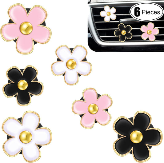 6 Pcs Daisy Flower Air Vent Clip Accessories Air Conditioning Outlet Clip Car Air Freshener Dashboard Accessories Charm Car Inter Decor(3 cm, 3.3 cm,Black, Pink, White)