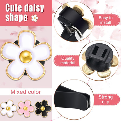 6 Pcs Daisy Flower Air Vent Clip Accessories Air Conditioning Outlet Clip Car Air Freshener Dashboard Accessories Charm Car Inter Decor(3 cm, 3.3 cm,Black, Pink, White)