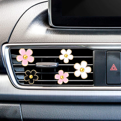 6 Pcs Daisy Flower Air Vent Clip Accessories Air Conditioning Outlet Clip Car Air Freshener Dashboard Accessories Charm Car Inter Decor(3 cm, 3.3 cm,Black, Pink, White)