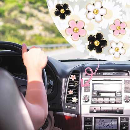 6 Pcs Daisy Flower Air Vent Clip Accessories Air Conditioning Outlet Clip Car Air Freshener Dashboard Accessories Charm Car Inter Decor(3 cm, 3.3 cm,Black, Pink, White)