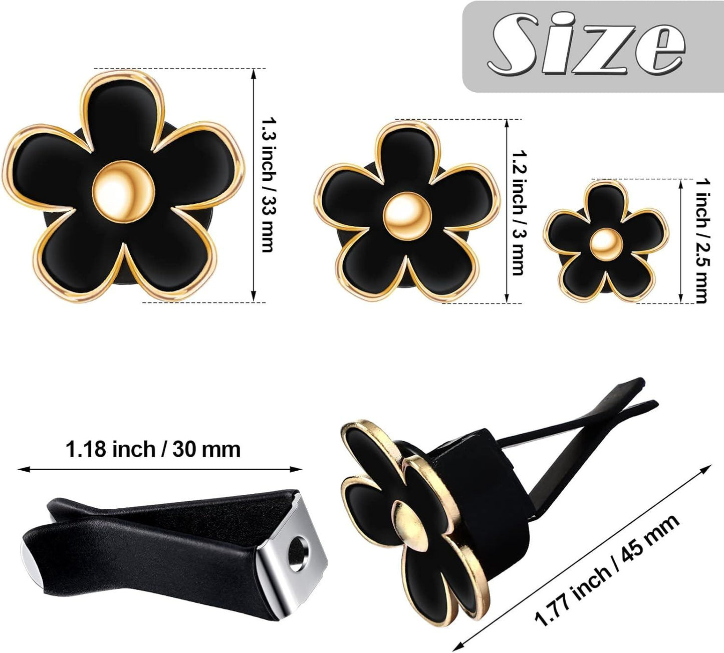 6 Pcs Daisy Flower Air Vent Clip Accessories Air Conditioning Outlet Clip Car Air Freshener Dashboard Accessories Charm Car Inter Decor(2.5 cm, 3 cm, 3.3 cm,Black)