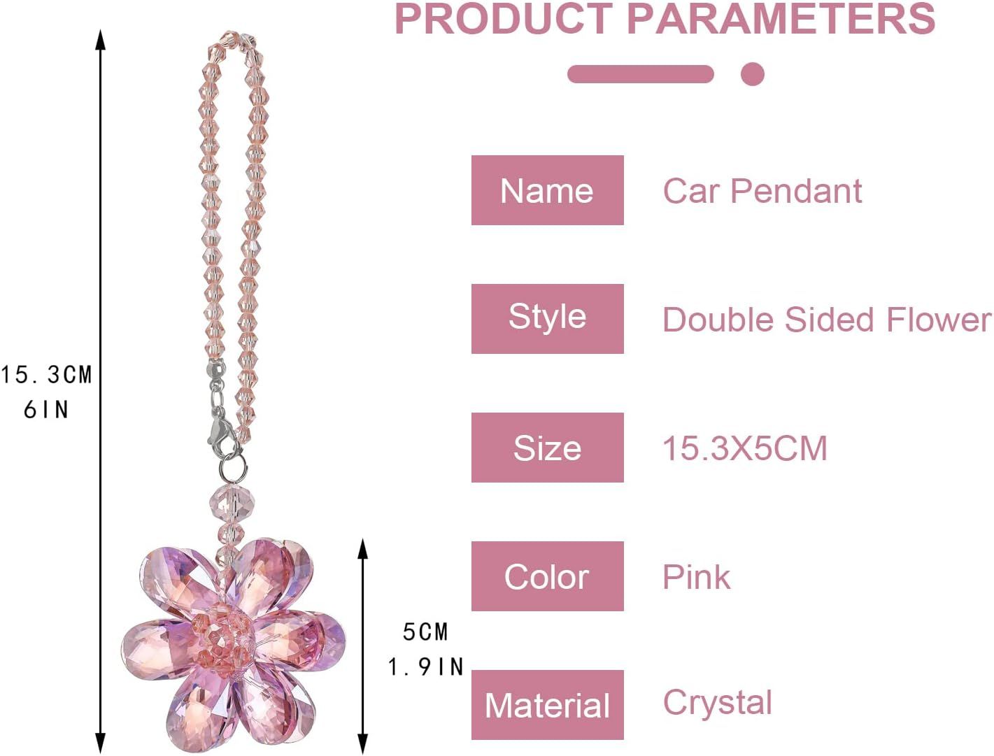 Crystal Flower Car Rear View Mirror Pendant - Pink Crystal Beads Charm Decor for Women Interior