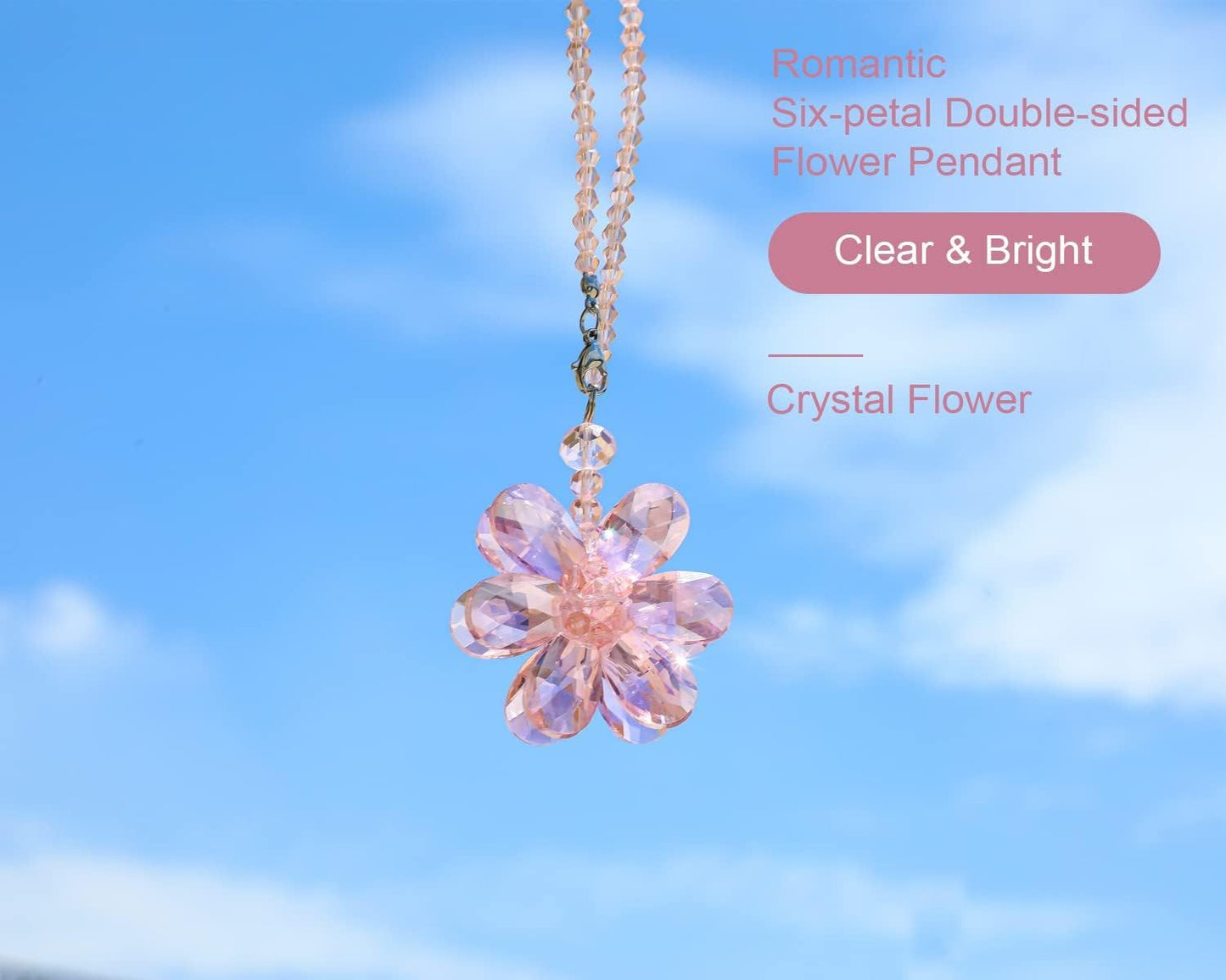 Crystal Flower Car Rear View Mirror Pendant - Pink Crystal Beads Charm Decor for Women Interior