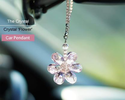 Crystal Flower Car Rear View Mirror Pendant - Pink Crystal Beads Charm Decor for Women Interior