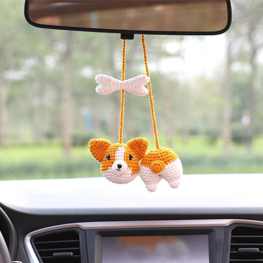 Adorable Corgi Car Hanging, Cute Puppy Charms Rear View Mirror Hanging Accessories, Ornaments Gifts for Lovers, Bag Charm, Swing Keychain, Decorative