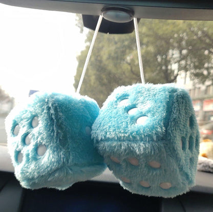 Pair 3” Red with White Dots Mirror Fuzzy Plush Dice,Red and White Soft Plush Car Decorative Hanging Ornament