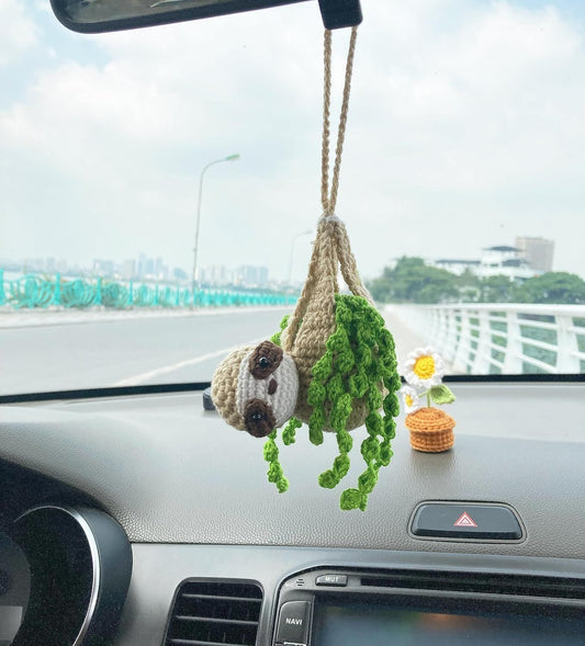 Crochet Sloth Car Rear View Mirror Holder, Cute Hanging Ornament, A Gift for Lovers Hanging, Lovely Bag Automotive Interior Decorations