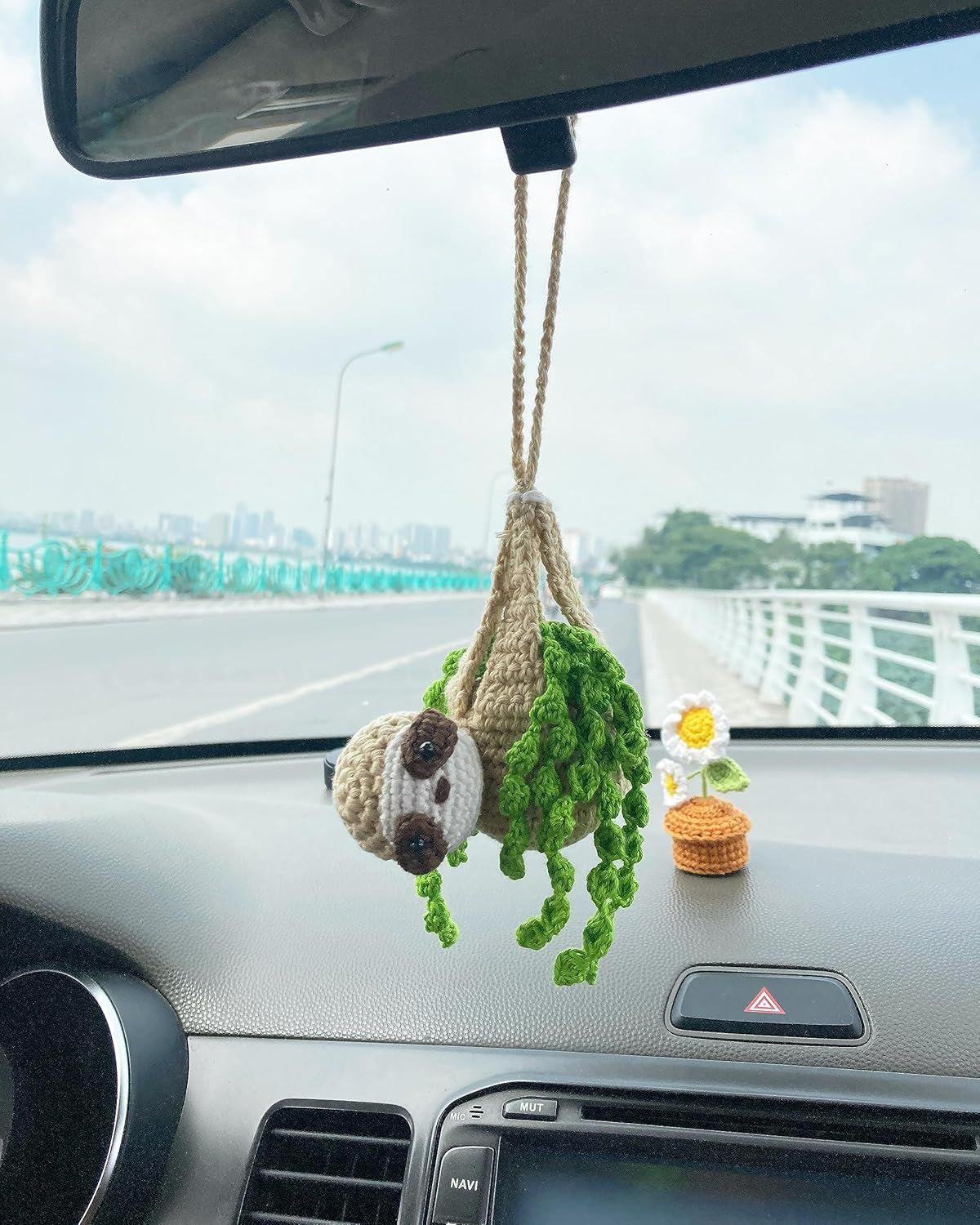 Crochet Sloth Car Rear View Mirror Holder, Cute Hanging Ornament, A Gift for Lovers Hanging, Lovely Bag Automotive Interior Decorations