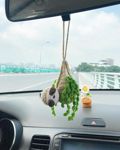 Crochet Sloth Car Rear View Mirror Holder, Cute Hanging Ornament, A Gift for Lovers Hanging, Lovely Bag Automotive Interior Decorations