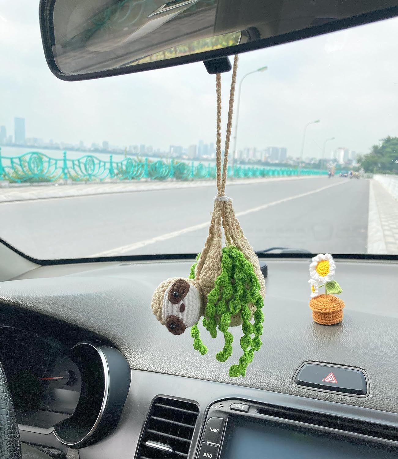 Crochet Sloth Car Rear View Mirror Holder, Cute Hanging Ornament, A Gift for Lovers Hanging, Lovely Bag Automotive Interior Decorations