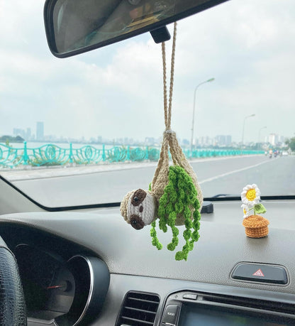Crochet Sloth Car Rear View Mirror Holder, Cute Hanging Ornament, A Gift for Lovers Hanging, Lovely Bag Automotive Interior Decorations