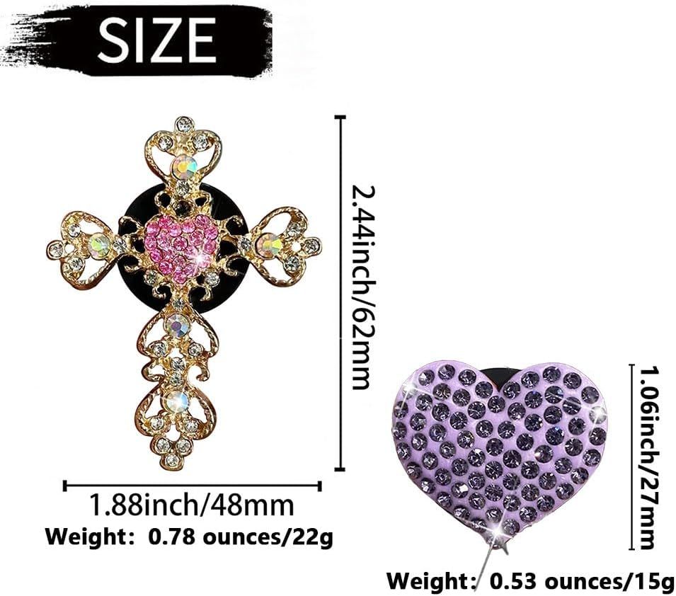 2 Pack Accessories, Crystal Cross & Heart Car Vent Clip Air Freshener, Diamond Car Decoration Essentials for Women (Purple)