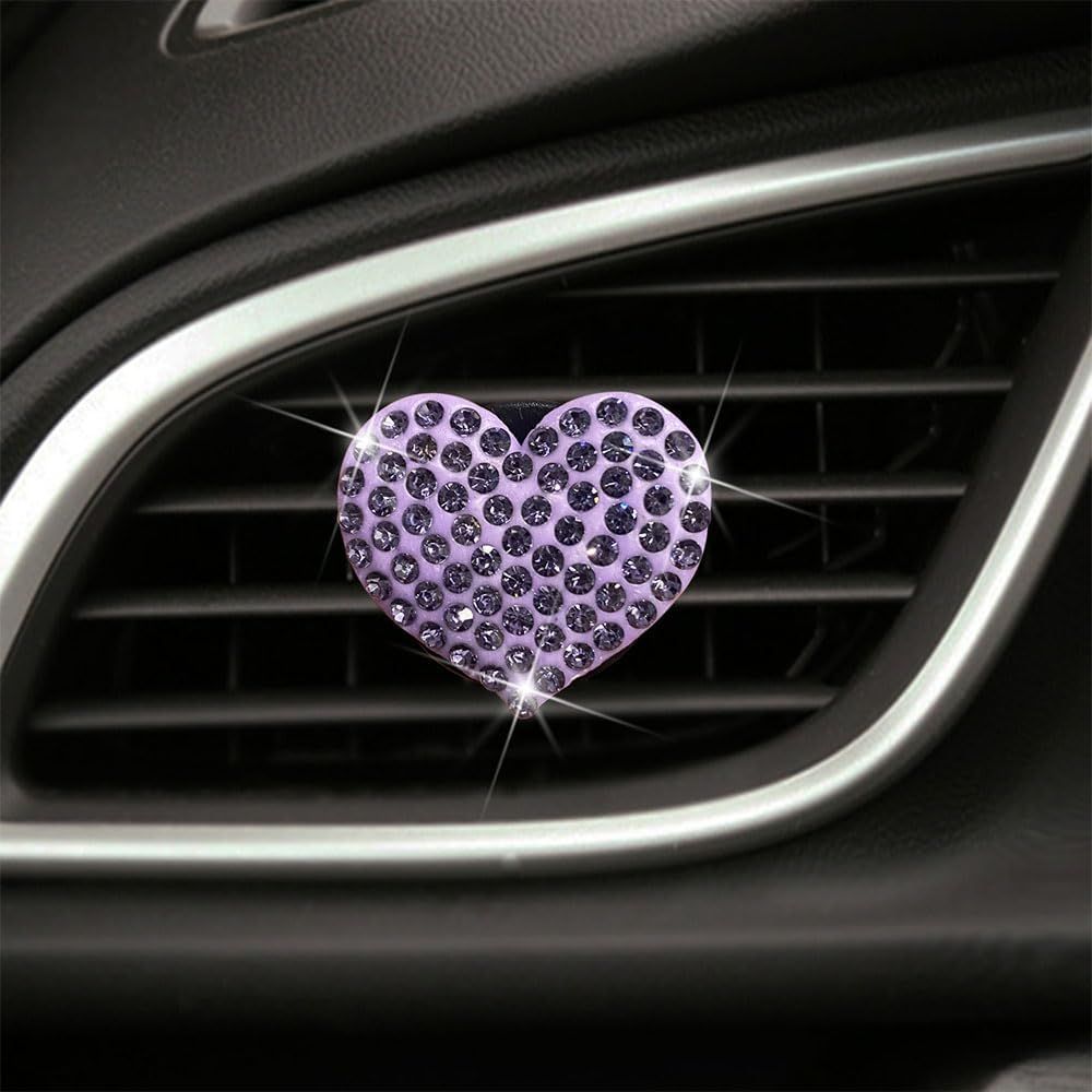 2 Pack Accessories, Crystal Cross & Heart Car Vent Clip Air Freshener, Diamond Car Decoration Essentials for Women (Purple)