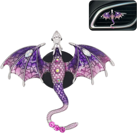 Purple Dragon Car Accessory,1pcs Bling Wyvern Car Air Freshener Vent Clip,Cute Girly Refillable Air Freshener Diffuser,Dazzing Rhinestone Dashboard Decoration for Women