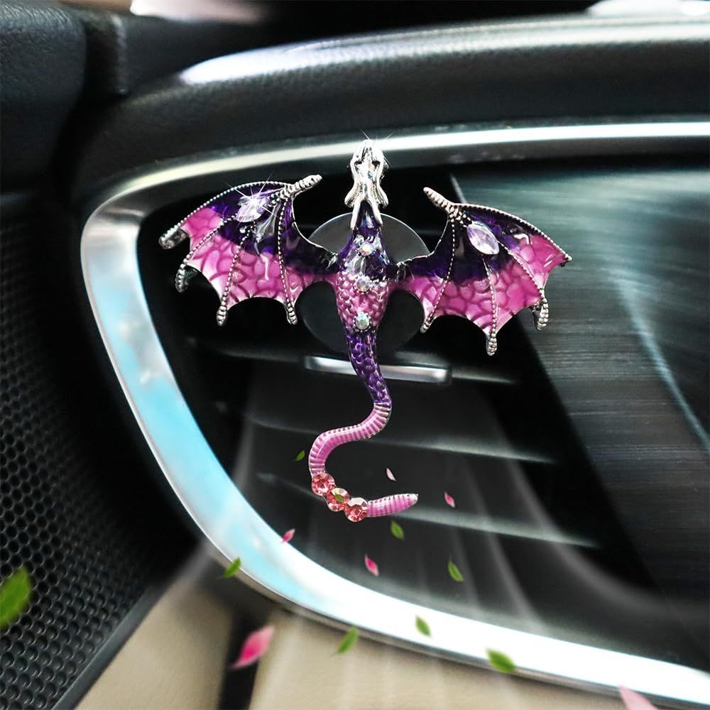 Purple Dragon Car Accessory,1pcs Bling Wyvern Car Air Freshener Vent Clip,Cute Girly Refillable Air Freshener Diffuser,Dazzing Rhinestone Dashboard Decoration for Women