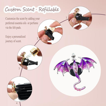 Purple Dragon Car Accessory,1pcs Bling Wyvern Car Air Freshener Vent Clip,Cute Girly Refillable Air Freshener Diffuser,Dazzing Rhinestone Dashboard Decoration for Women