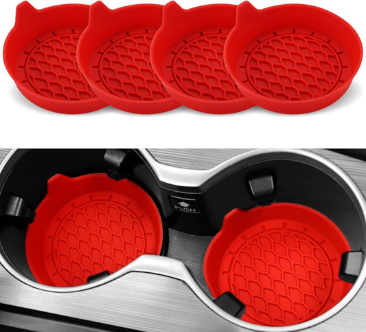 Car Cup Holder Coaster, Silicone Cup Holder Insert, Universal Non-Slip Cup Holders, Car Accessories Interior for Women and Man 4 Pack Red
