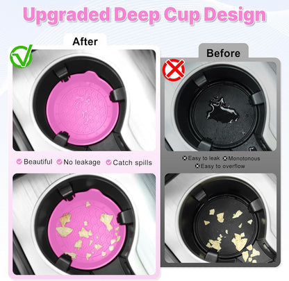 Car Cup Holder Coaster, Silicone Cup Holder Insert, Universal Non-Slip Cup Holders, Car Accessories Interior for Women and Man 4 Pack Pink