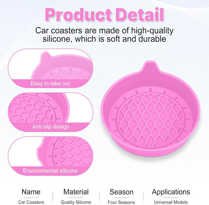 Car Cup Holder Coaster, Silicone Cup Holder Insert, Universal Non-Slip Cup Holders, Car Accessories Interior for Women and Man 4 Pack Pink