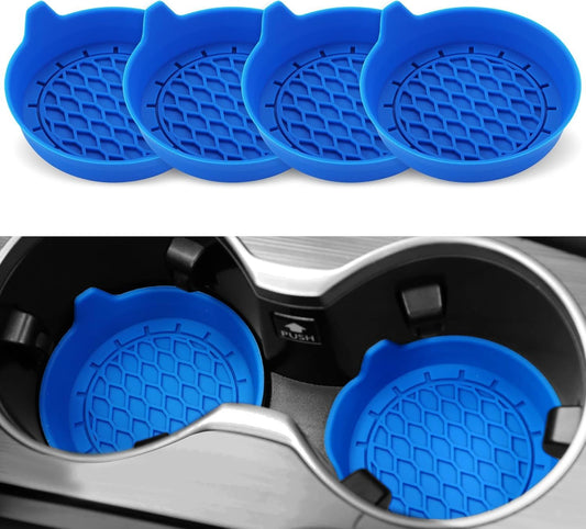 Car Cup Holder Coaster, Silicone Cup Holder Insert, Universal Non-Slip Cup Holders, Car Accessories Interior for Women and Man 4 Pack Blue